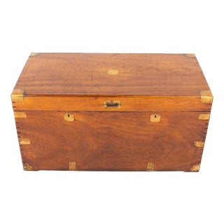 Antique Campaign Trunk Camphor Wood Military Chest, 1880 For Sale