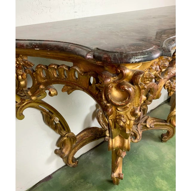 18th Century 18th Century Louis XV Carved and Gilded Wooden Console Table For Sale - Image 5 of 13