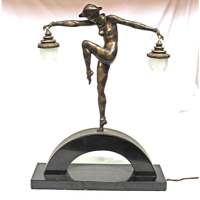 1990s 1990s Art Deco Style Bronze Harlequin Lamp For Sale - Image 5 of 18