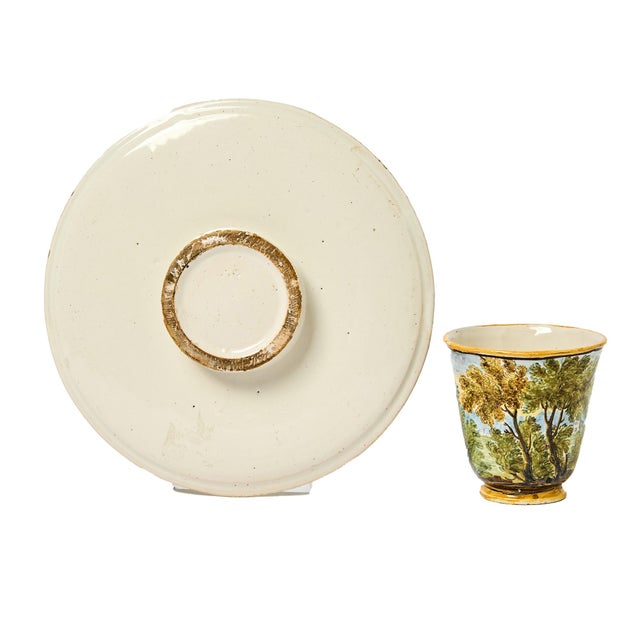 Traditional Mid 18th Century Italian Majolica Trembleuse Cup & Saucer, Castelli For Sale - Image 3 of 13