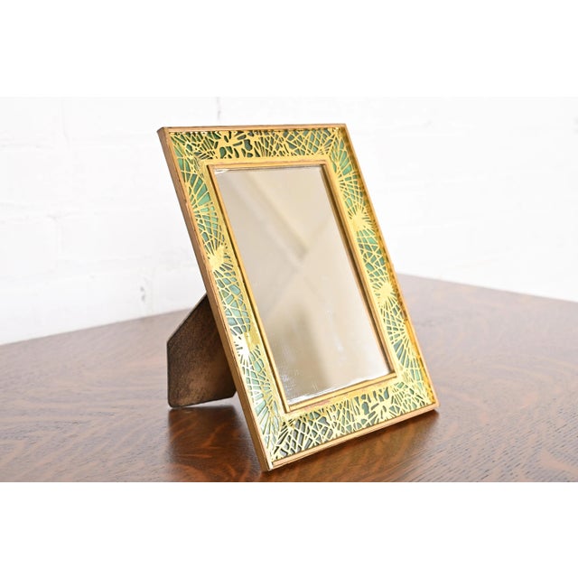 Tiffany Studios New York Pine Needle Bronze and Slag Glass Framed Vanity Mirror For Sale - Image 11 of 11