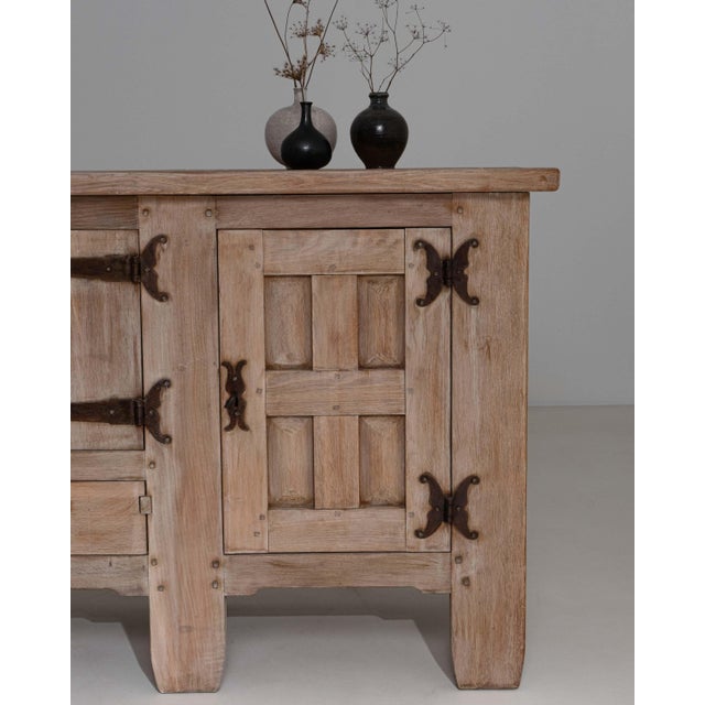 1970s French Brutalist Oak Buffet With Iron Hardware For Sale In Greensboro - Image 6 of 18