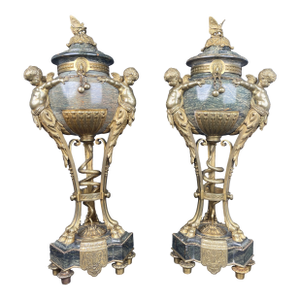 A Pair of Large 19th Century French Ormolu Mounted Obsidian Urns
