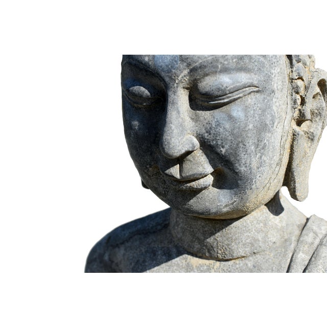Antique Stone Buddha Statue Hand Carved 19th Century Tang Style For Sale - Image 11 of 17