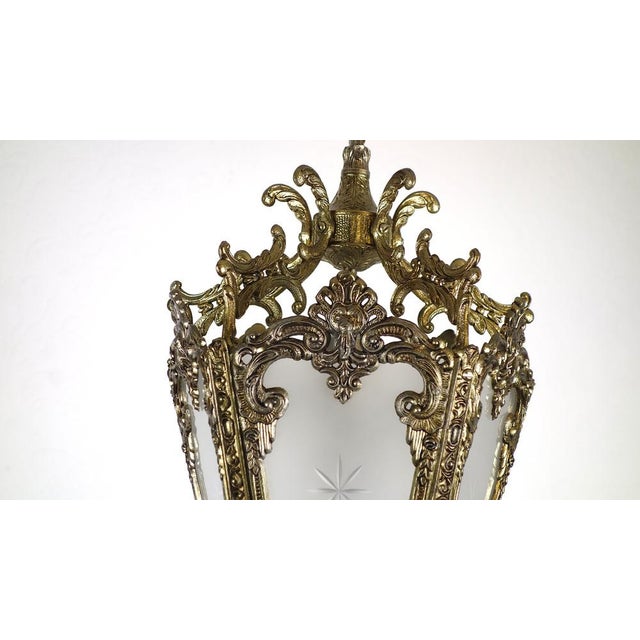 Gold Spanish Brass Ground Glass Lamp from Unbekannt, 1950s For Sale - Image 8 of 11