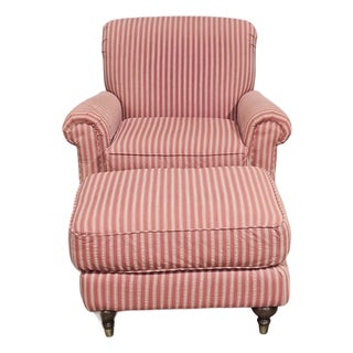 Late 20th Century Bloomingdale's Brownstone East Armchair and Matching Ottoman and Throw Pillows For Sale