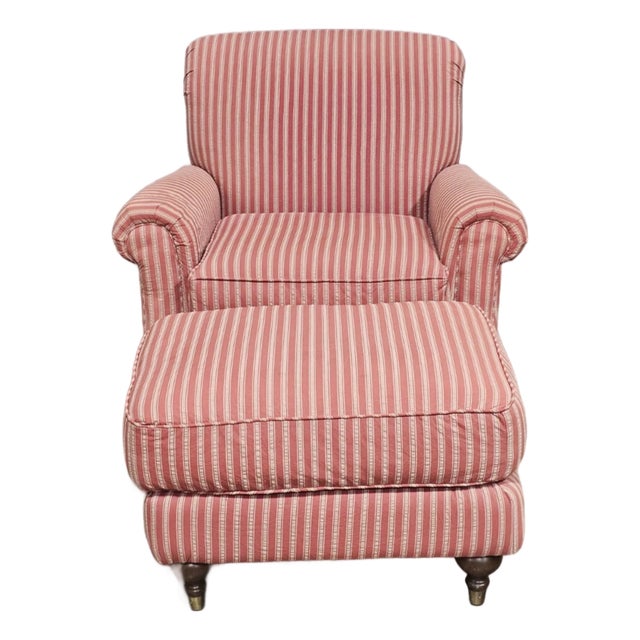 Late 20th Century Bloomingdale's Brownstone East Armchair and Matching Ottoman and Throw Pillows For Sale