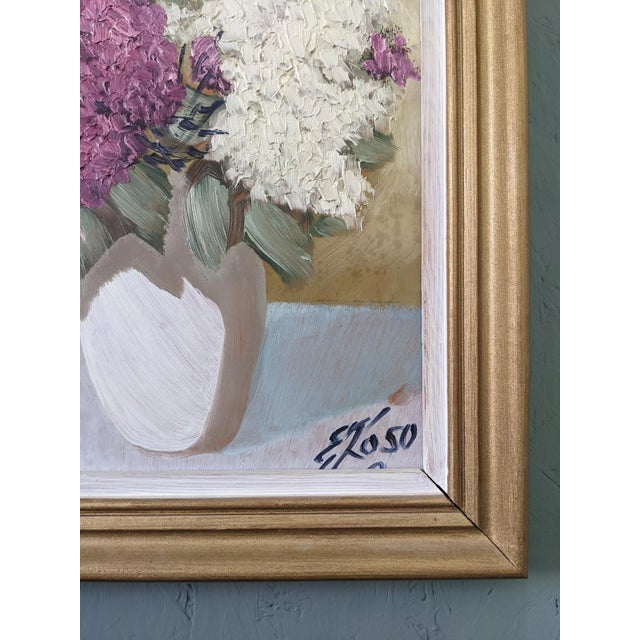 Paint Mid-Century Modern Swedish "Hyacinths" Vintage Floral Still Life Oil Painting, Framed For Sale - Image 7 of 9