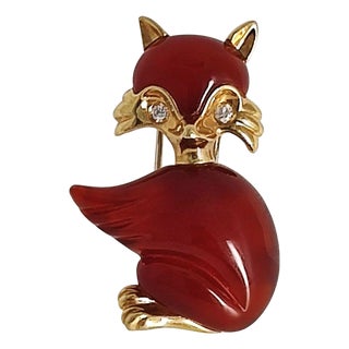 Orangish Red Jade Animal Brooch or Fur Clip For Sale