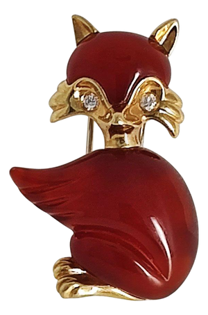 Orangish Red Jade Animal Brooch or Fur Clip