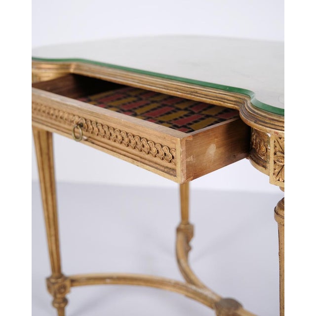Antique Louis XVI Gustavian Desk with Glass Top & Drawer, 1850s For Sale - Image 12 of 14