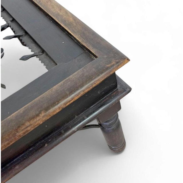 French Brutalist Forged Wrought Iron Coffee Table with Clear Glass Top and Shepherd, Dog and His Herd Decor, 1970s For Sale - Image 4 of 18