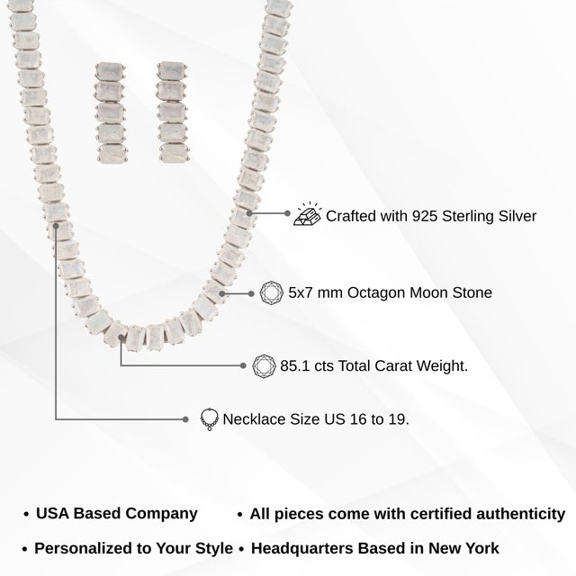 85.1 Ct Natural Moonstone Handcrafted Tennis Necklace With Drop Earrings Set - 3 Pieces For Sale - Image 13 of 15