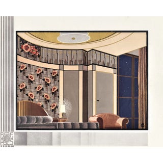 1931 French Art Deco Interior Room Design Print For Sale