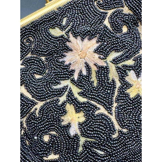 Ebony Antique Longchamps French Micro-Beaded Embroidered Purse For Sale - Image 8 of 8