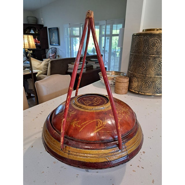 Red Vintage Asian Basket For Sale - Image 8 of 10