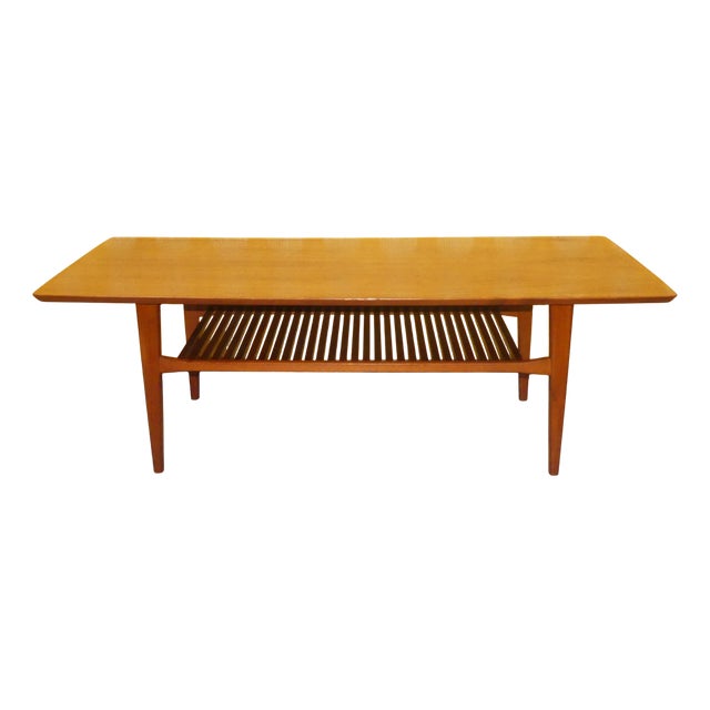 Vintage Teak Coffee Table with Shelf, 1960s For Sale
