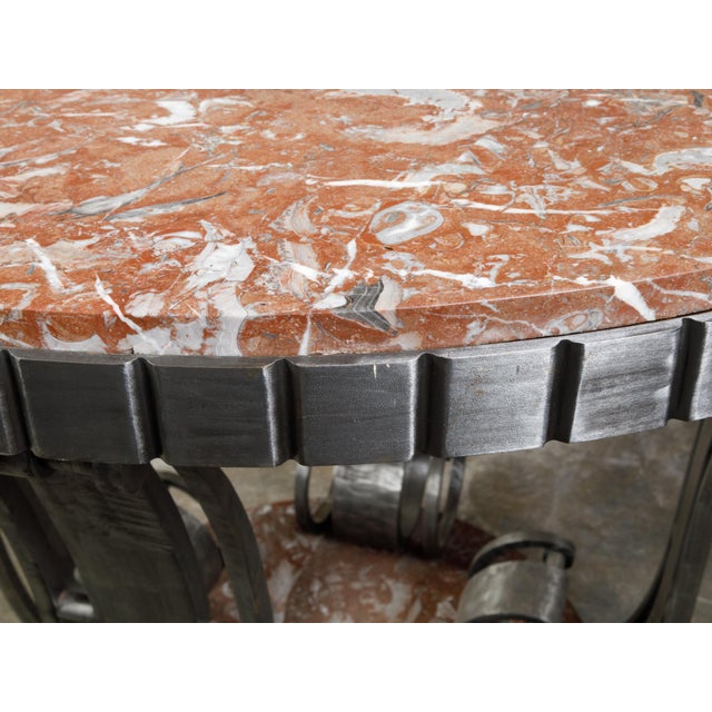 Early 20th Century French Art Deco Wrought-Iron and Red Marble Center Table, Circa 1920 For Sale - Image 5 of 11