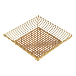 Acrylic Glass, Rattan and Brass Vide-Poche or Centerpiece in the style of Dior Home, Italy, 1970s For Sale