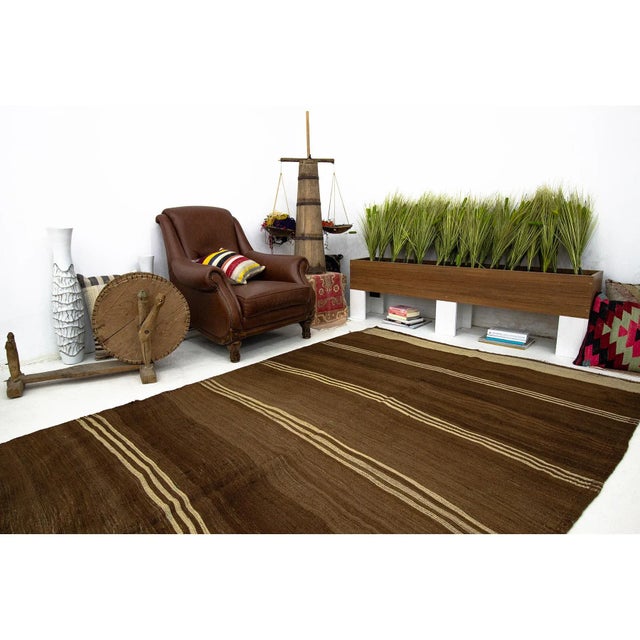 1960s Vintage Brown Natural Wool Kilim Rug- 5′10″ × 10′4″ For Sale In Los Angeles - Image 6 of 7