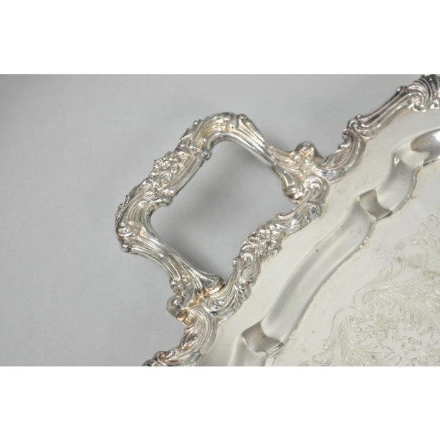 Metal Vintage Sheridan Victorian Silver Plated Narrow Footed Serving Platter Bar Tray For Sale - Image 7 of 13