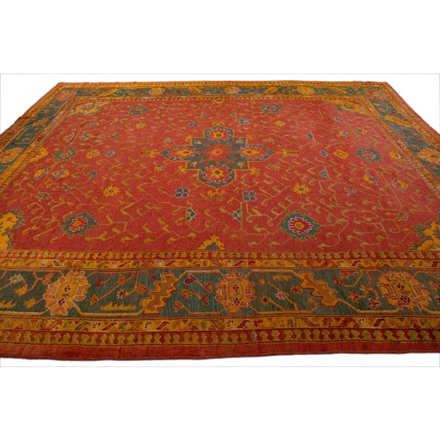 Late 19th Century Red Antique Turkish Oushak Handmade Allover Designed Wool Rug For Sale - Image 5 of 13