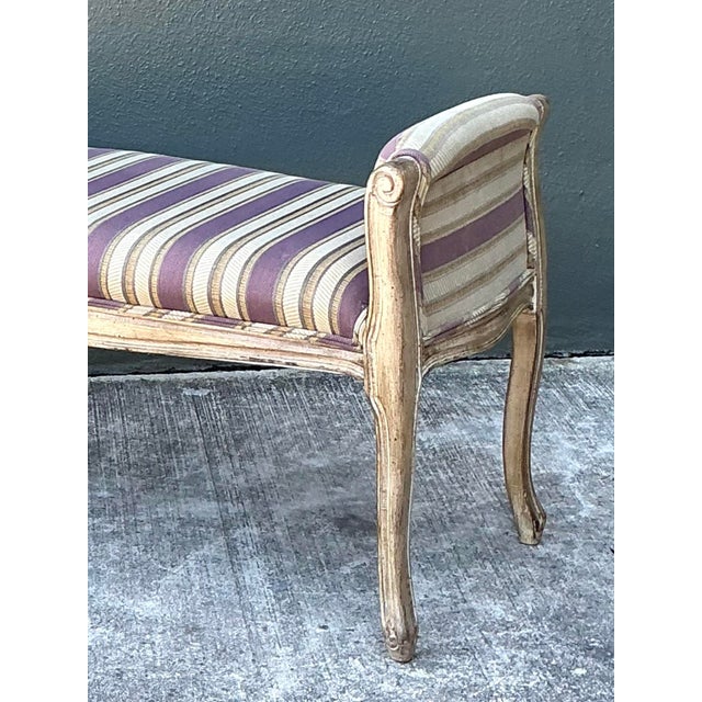 Shabby Chic Vintage Louis XV Striped Bench For Sale - Image 3 of 12