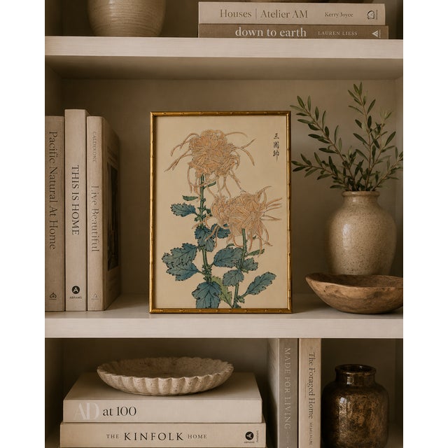 Paper Spider Chrysanthemum Pair by Hasegawa Japanese Botanical Art Print, 8" X 12" For Sale - Image 7 of 8