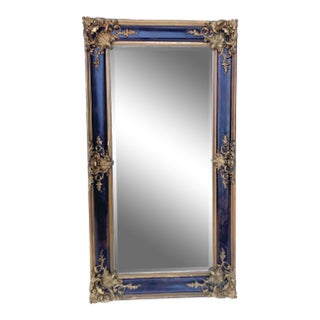 Antique Wood Frame & Plaster Floral Escuthchens Wall Mirror For Sale