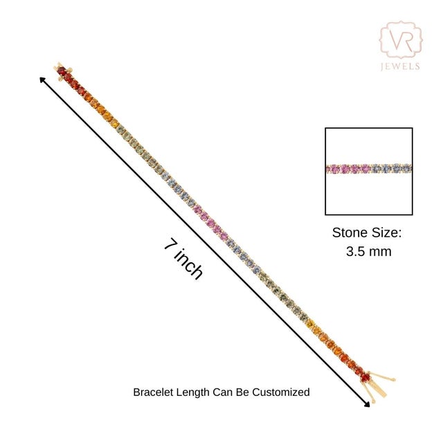 9.33 Carat Multi Sapphire Tennis Bracelet in 14k Gold For Sale - Image 9 of 15