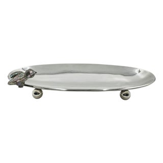 Vintage Footed Tray With Abalone Bird by Los Castillo, Mexican Modernism For Sale