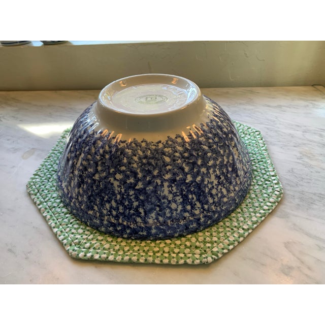 Blue Vintage Large Blue Splatter Speckled Spongeware Serving Bowl For Sale - Image 8 of 8