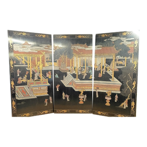 Extraordinary 8-Foot Maitland-Smith 3-Panel Chinoiserie Coromandel Style Lacquer Screen