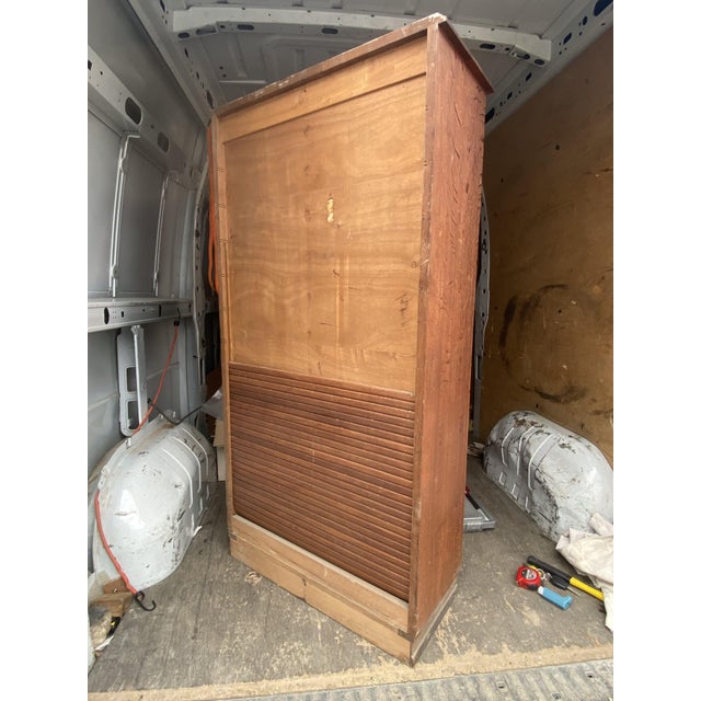 Oak and Veneer Roll-Top Filing Cabinet, 1950s For Sale - Image 4 of 18