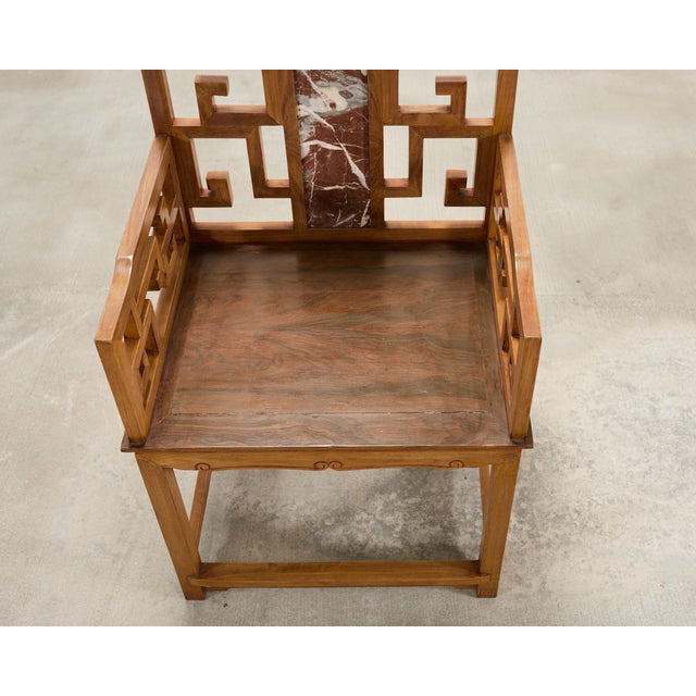 Pair of Chinese Ming Style Scholar's Armchairs With Marble Inset For Sale - Image 16 of 18