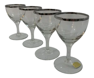 Vintage Crystal Platinum Edge Aperitif Glasses - Set of 4