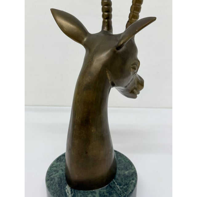 Brass Gazelle Sculpture on Variegated Green Marble Base, 1970s For Sale - Image 15 of 18