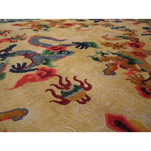Early 20th Century 1920s Colorful Dragon Antique Chinese Silk Rug 6'3" X 9'3" Handknotted Wool Carpet For Sale - Image 5 of 8