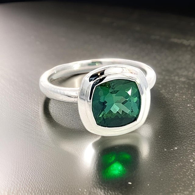 Green Natural Solitaire Tourmaline Ring 6.5 14k W Gold 2.25 TCW Certified For Sale - Image 8 of 13