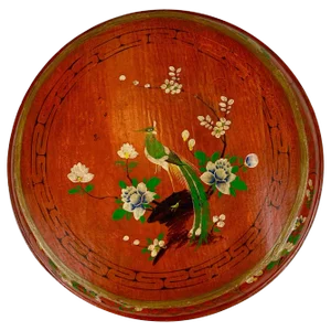 Chinese Round Hand Decorated Red Lacquered Wedding Box With Cover