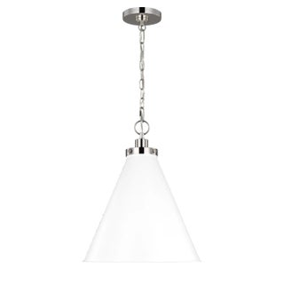 Chapman & Myers by Visual Comfort Studio Wellfleet Medium Cone Pendant, Matte White & Polished Nickel For Sale