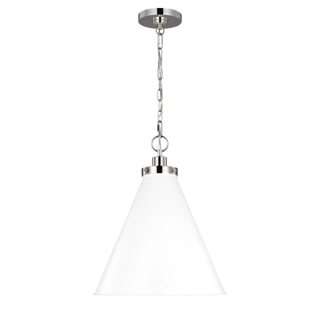 Chapman & Myers by Visual Comfort Studio Wellfleet Medium Cone Pendant, Matte White & Polished Nickel For Sale