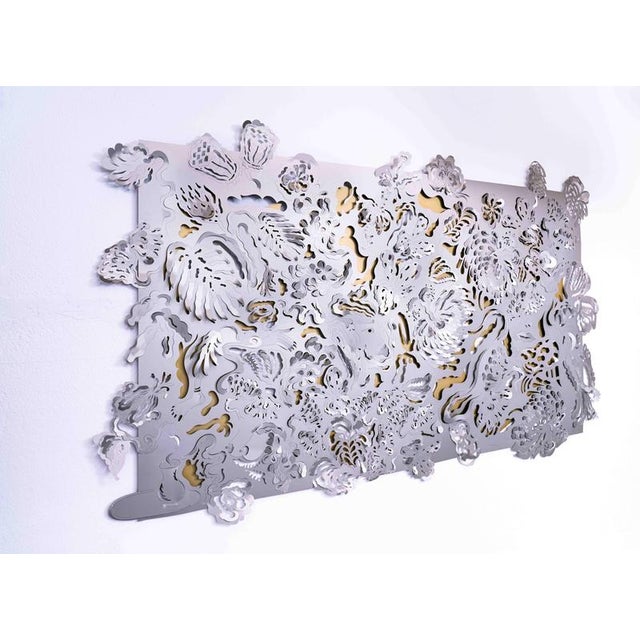 The hunt metallic tapestry in mirrored finish aluminum by altreforme limited edition of 10 pieces dimensions: d 2 x w 280...