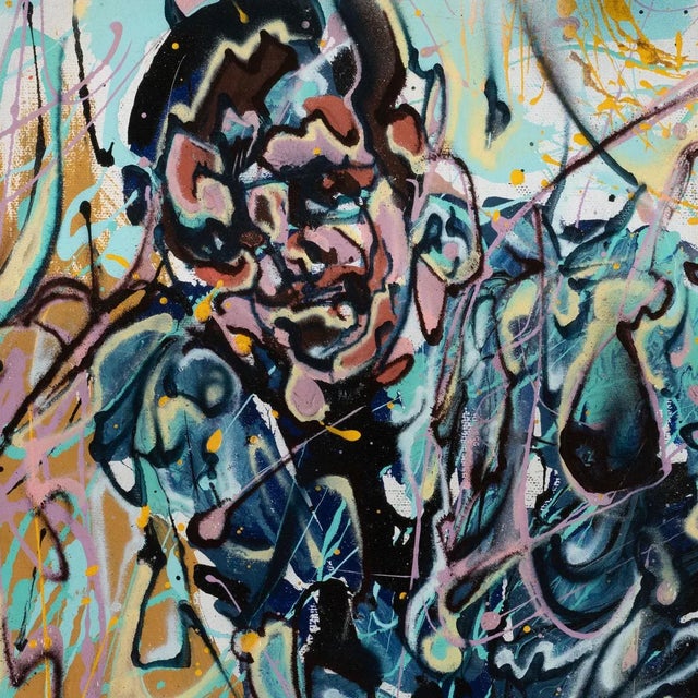 "Portrait of Man in Suit" Contemporary Modernist Abstract Figurative Oil Painting by Costain For Sale - Image 4 of 8