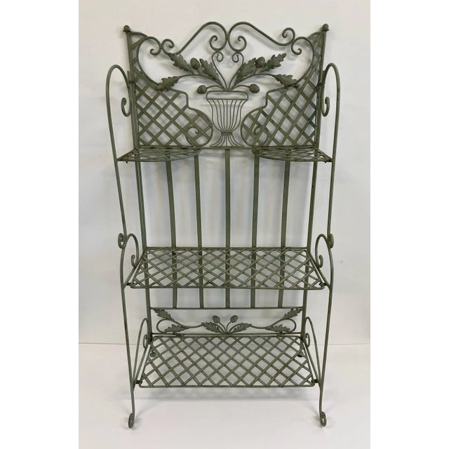 1970s Vintage Wrought Iron Shelf – Decorative Metal Bakers Rack With Floral Motif For Sale - Image 4 of 7