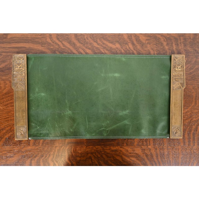 Tiffany Studios New York American Indian Bronze Doré Blotter Ends With Leather Desk Blotter For Sale - Image 12 of 12