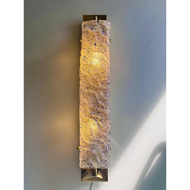 Gold Luxury Gold Wall Sconces With Blue "Graniglia" Murano Glass --Set of Two For Sale - Image 8 of 8