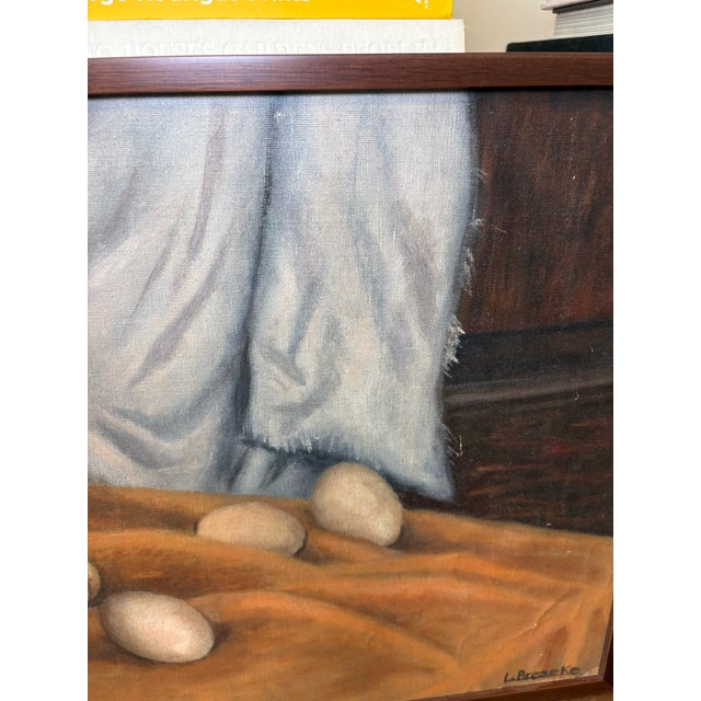 Mid 20th Century Vintage Mid Century Signed Still Life Oil Painting With Black Teapot & Eggs For Sale - Image 5 of 15