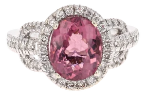 4.06 Carat Tourmaline Diamond White Gold Cocktail Ring, Size 7