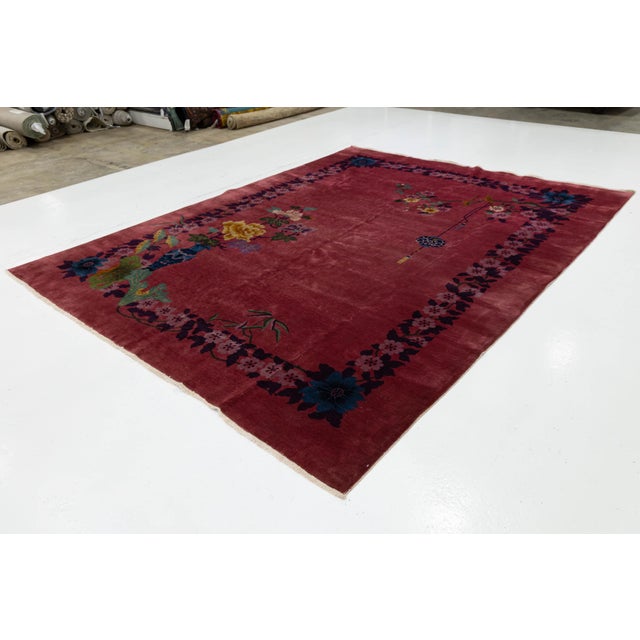 Art Deco Room Size Red Art Deco Chinese Designed Wool Rug From the 1920s For Sale - Image 3 of 11